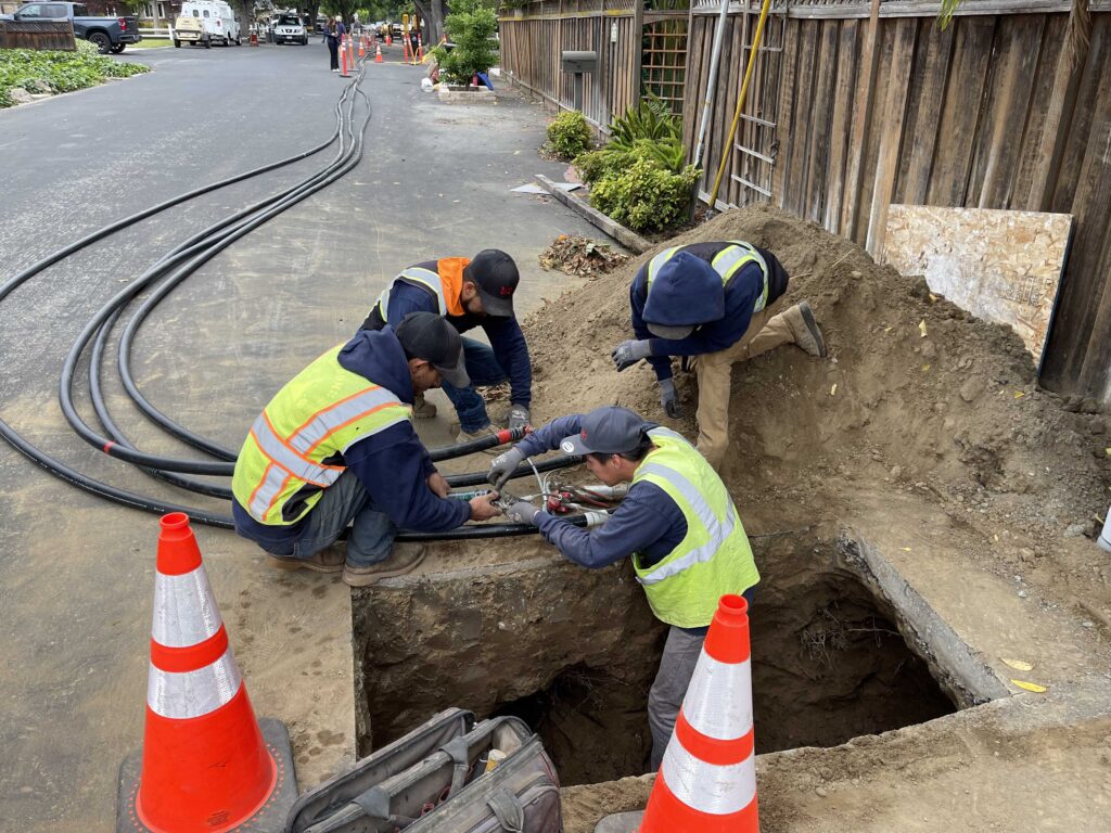 Getting ready to pull the new pipe.