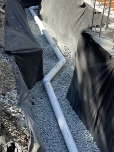 Sump Pumps, Area Drains and French Drains 2 French Drain, crushed rock bedding, filter fabric